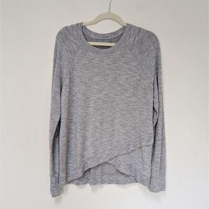 Athleta Women's Sz large Gray Criss Cross Hem Knit Sweater Pullover Long Sleeve